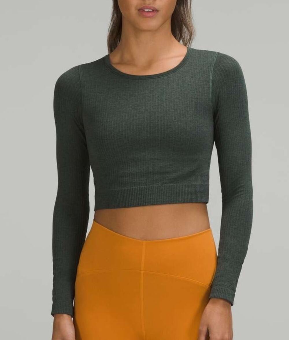 Lululemon Ebb To Street Long Sleeve Shirt Padded Size 4 Green Ribbed Athletic